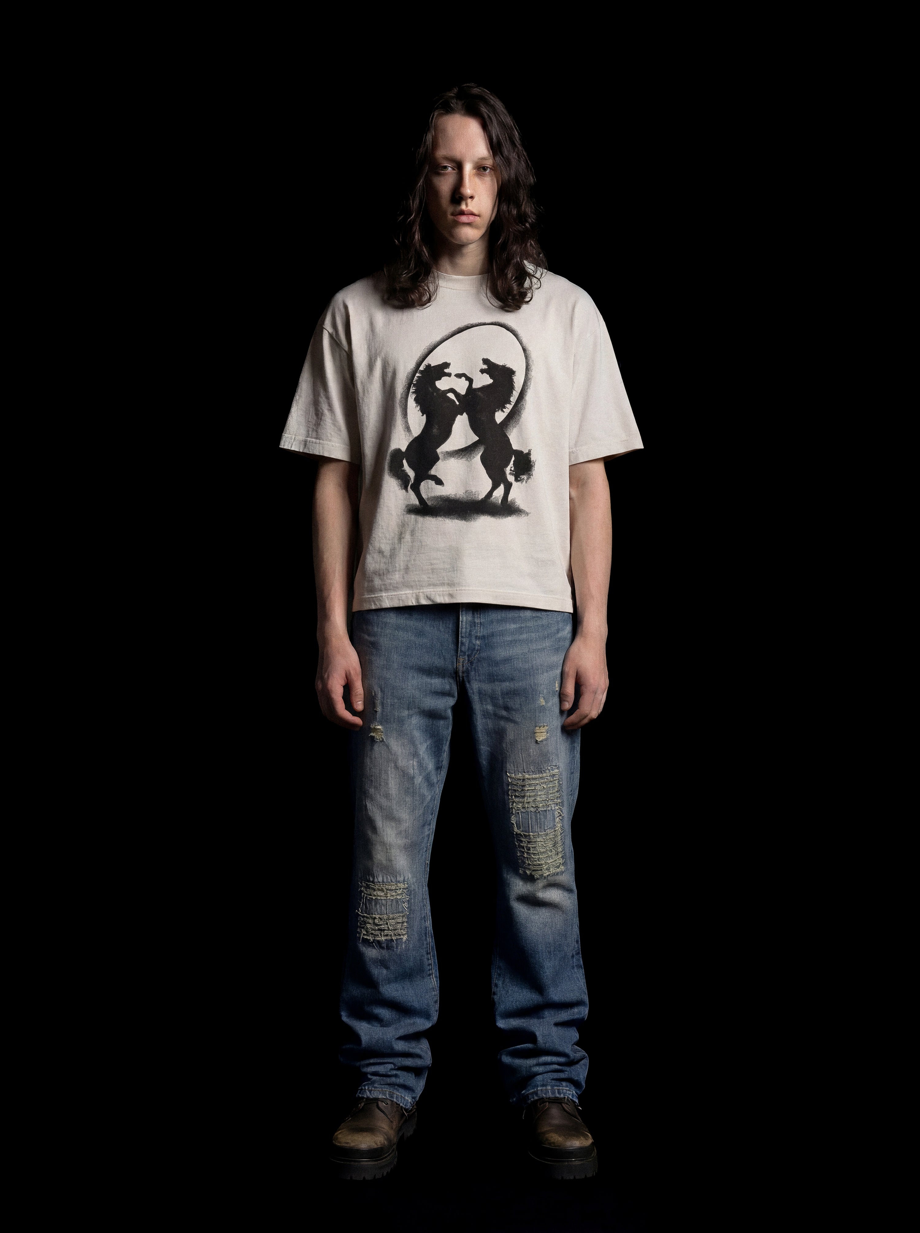 BLK HORSES BOXY TEE