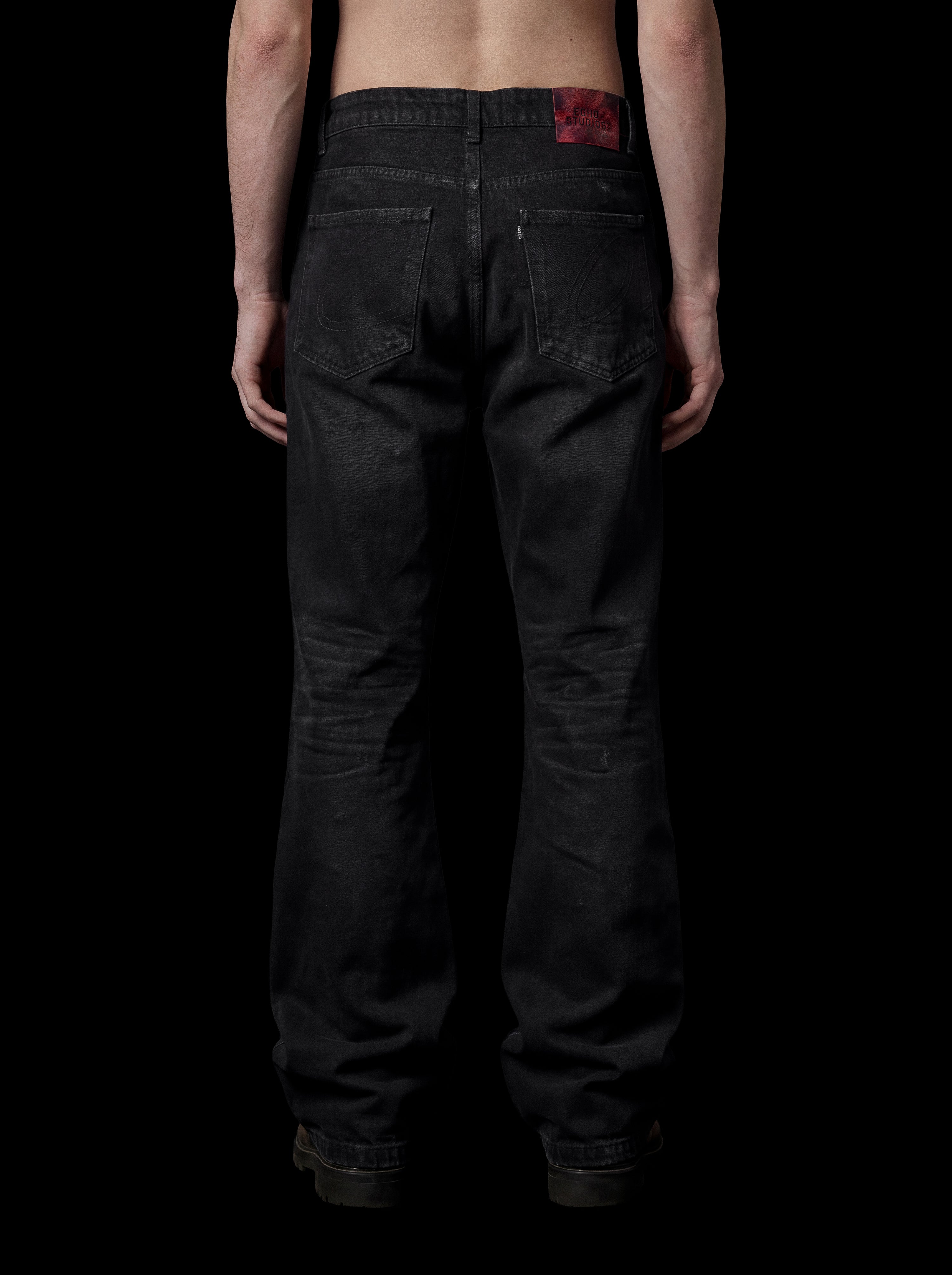 BLACK TWILL/DENIM BOOTCUT PANTS
